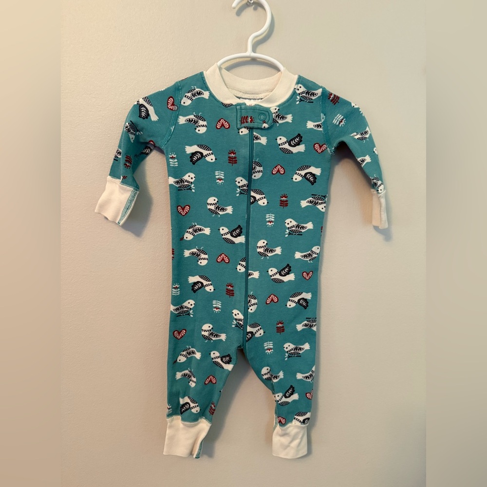 Hanna Andersson Teal and White Birds Pajamas
